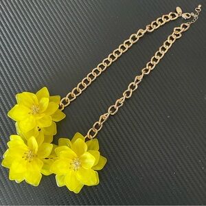 Charming Charlie Statement Necklace Yellow Flower Gold Tone